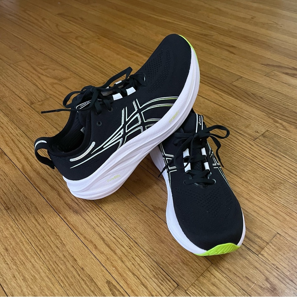 Women's ASICS Gel Nimbus 26 'Black Neon Lime Running Shoes Size 10.5 - Picture 6 of 15